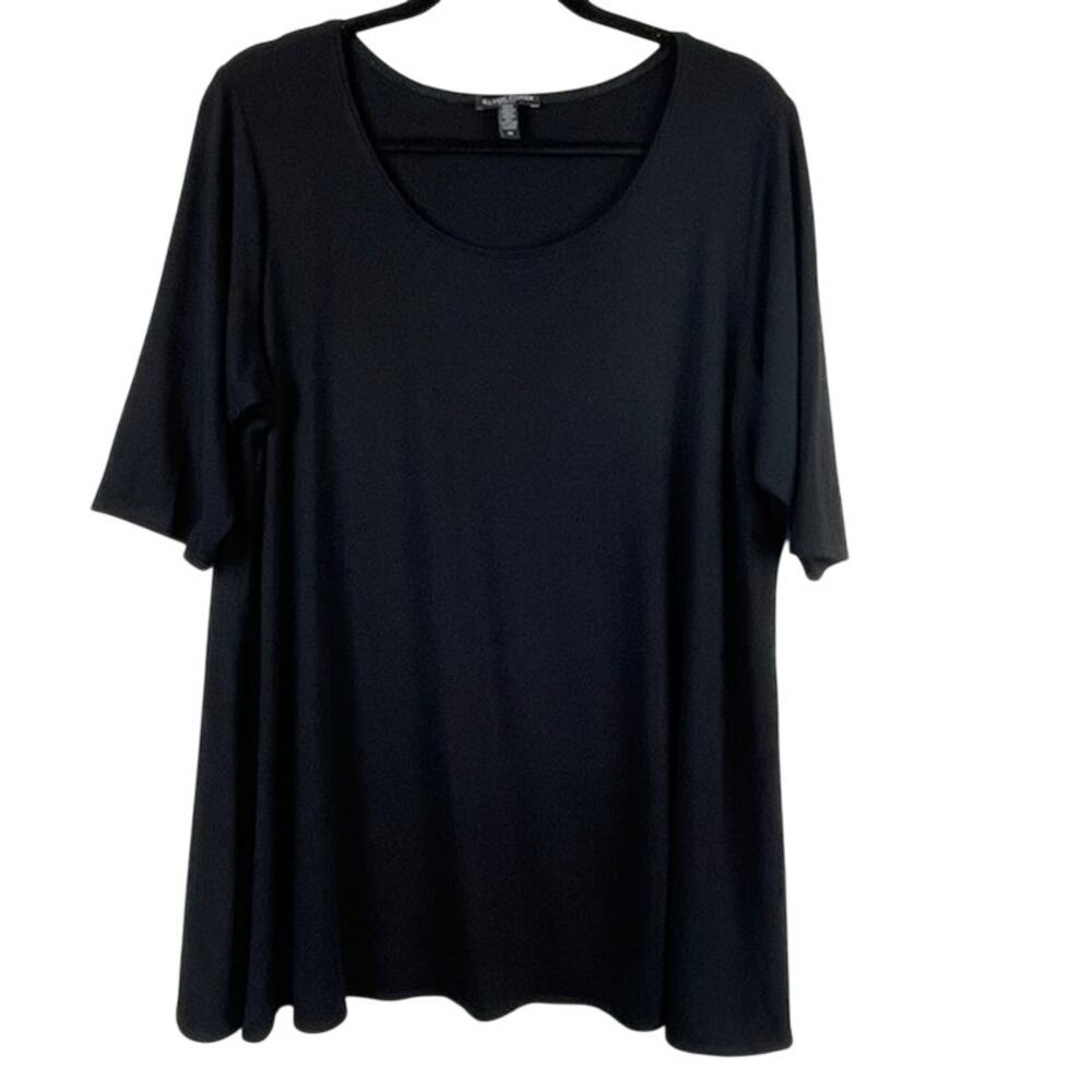 Eileen Fisher-Fine Jersey Knit Top in Black Round Neck
